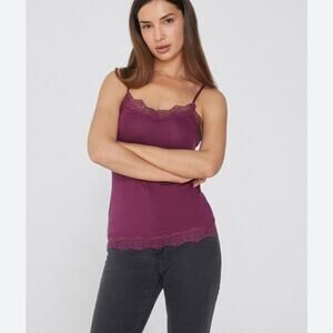 Y2K EXPRESS Camisole Tank Lace Trim Burgundy Plum Med Whimsigoth Vintage Stretch
